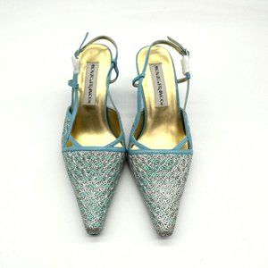 Monzo & Franco Womens Heels Darren Leather Slingback Filigree Blue 8.5 W